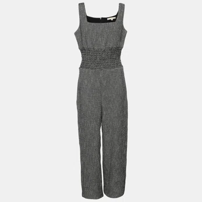 Pre-owned Maje Black/white Tweed Sleeveless Jumpsuit Xxs