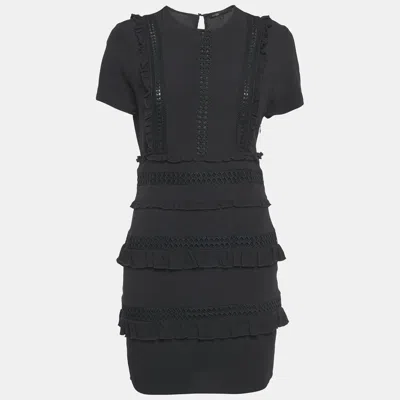 Pre-owned Maje Blak Crepe Cutwork Lace Detail Mini Dress S In Black