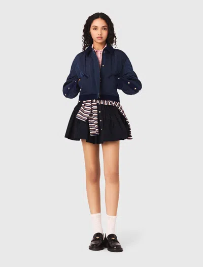 Maje Blouson Matelassé À Détails Velours In Black