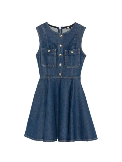 Maje Buttoned Pocket Mini Dress In Blue