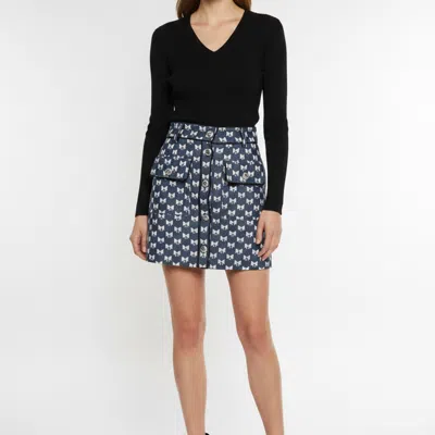 Pre-owned Maje Blue Bow Print Jonala Mini Skirt Xs