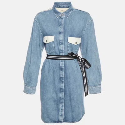 Pre-owned Maje Blue Cotton Belted Denim Shirt Dress S