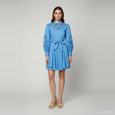 Pre-owned Maje Blue Cotton Poplin Rebello Flared Mini Dress S