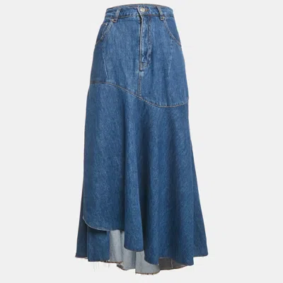 Pre-owned Maje Blue Denim Asymmetric Maxi Skirt S Waist 28"