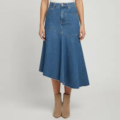 Pre-owned Maje Blue Denim Asymmetrical Midi Skirt Xs
