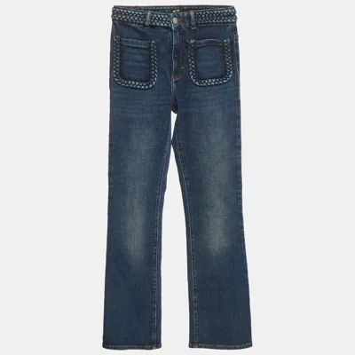 Pre-owned Maje Blue Denim Braided Trim Flared Jeans S/waist 26"