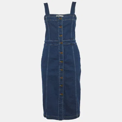 Pre-owned Maje Blue Denim Button Down Midi Dress L