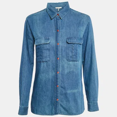 Pre-owned Maje Blue Denim Button Front Long Sleeve Shirt S