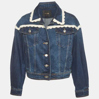 Pre-owned Maje Blue Denim Crochet Trim Long Sleeve Jacket M