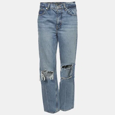Pre-owned Maje Blue Denim Loose Fit Ripped Jeans S/waist 29"