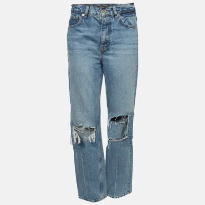 Maje Blue Denim Loose Fit Ripped Jeans S/waist 29"