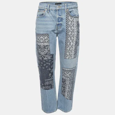 Pre-owned Maje Blue Denim Paisley Print Patchwork High Rise Jeans M/waist 29"