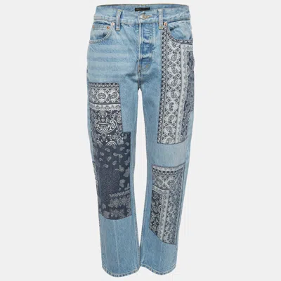 Maje Blue Denim Paisley Print Patchwork High Rise Jeans M/waist In Brown