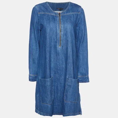 Pre-owned Maje Blue Denim Zip Detail Roukia Shift Dress L