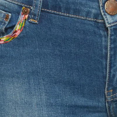 Maje Blue Distressed Demin Embellished Trim Low Waist Jeans Xs Waist 28"