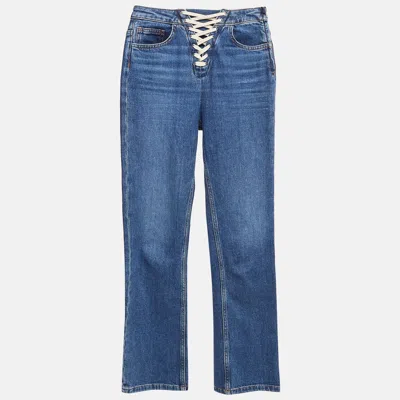 Maje Blue Lace-up Denim High Rise Jeans