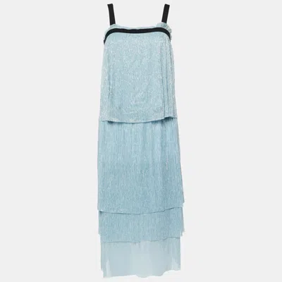 Pre-owned Maje Blue Lurex Knit Skirt Top Set L/m