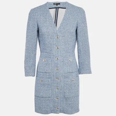 Pre-owned Maje Blue Lurex Tweed Button Front Mini Dress S