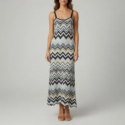 Pre-owned Maje Blue Metallic Chevron Crochet Knit Maxi Dress M