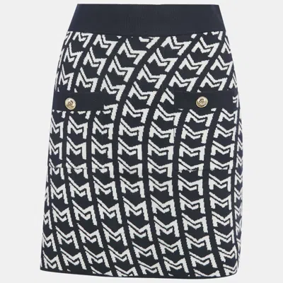 Maje Blue Monogram Jacquard Knit Mini Skirt In Black
