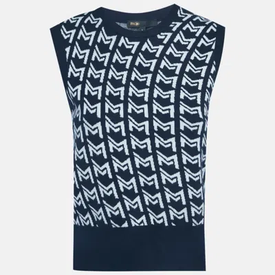 Maje Blue Monogram Jacquard Sleeveless Sweater In Multi