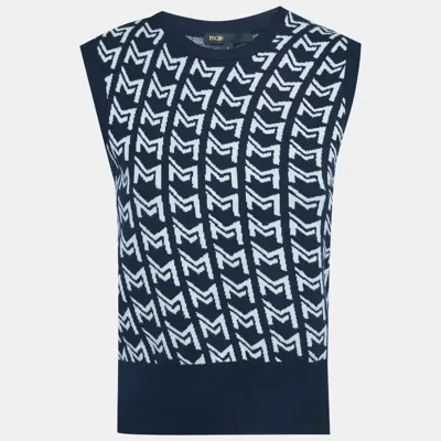 Pre-owned Maje Blue Monogram Jacquard Sleeveless Sweater S