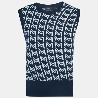 Maje Blue Monogram Jacquard Sleeveless Sweater