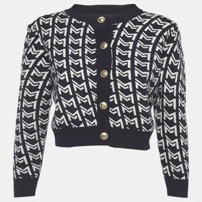 Pre-owned Maje Blue Monogram Stretch Knit Crop Cardigan S