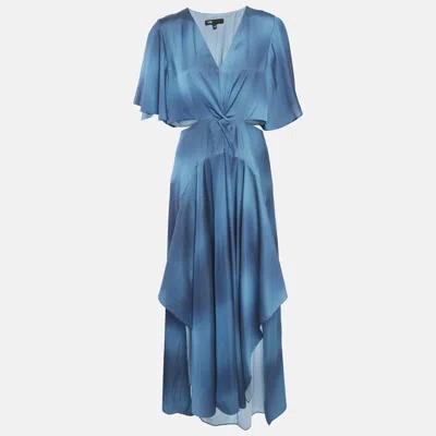 Pre-owned Maje Blue Ombre Satin Cut-out Asymmetric Midi Dress L