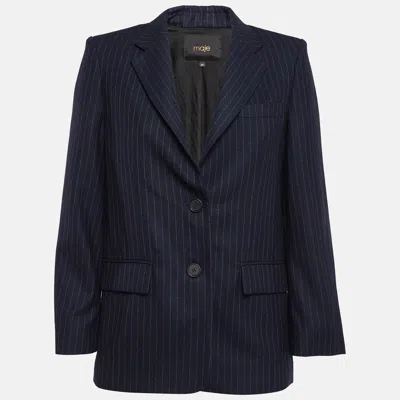 Pre-owned Maje Blue Pinstripe Wool Oversized Blazer Xs In Navy Blue