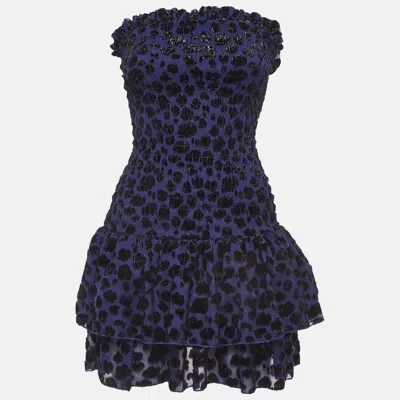 Pre-owned Maje Blue Raziel Leopard Pattern Fil-coupe Jacquard Dress M