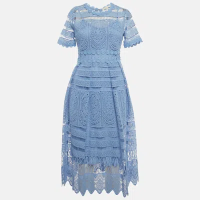 Maje Blue Roseray Lace Zip Up Midi Dress