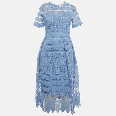 Pre-owned Maje Blue Roseray Lace Zip Up Midi Dress S