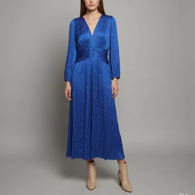 Pre-owned Maje Blue Satin Pleated Raleyma Maxi Dress Xl