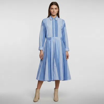 Pre-owned Maje Blue Stripe Cotton Long Sleeve Midi Dress Xl