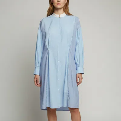 Pre-owned Maje Blue Striped Poplin Button Up Rarty Shirt Dress L