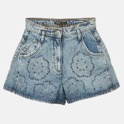 Pre-owned Maje Blue Washed Denim Rhinestone Embellished Shorts M