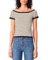 Maje Rib Knit Short Sleeve Boat Neck Top In Navy Ecru