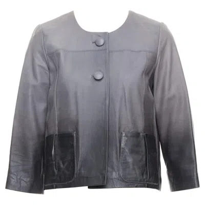 Pre-owned Maje Bokio Grey Black Ombre Lambskin Leather Flare Jacket Fr1 In Gray