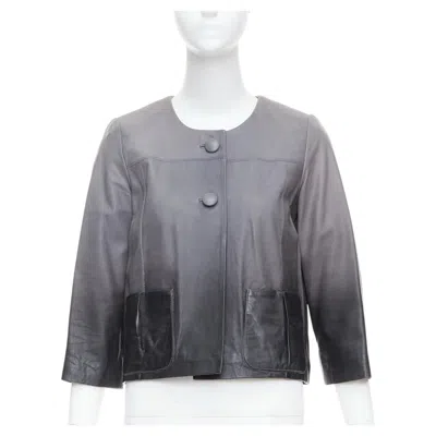 Pre-owned Maje Bokio Grey Black Ombre Lambskin Leather Flare Jacket Fr1 In Gray