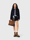 Maje Denim-trim Shearling Jacket In Black