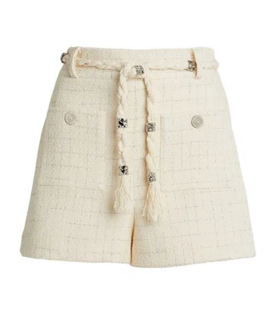 Maje Bouclé Belted Shorts In White