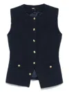 Maje Womens Navy Button-down Sleeveless Stretch-tweed Jacket In Blue