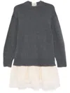 Maje Wool-organza Dual-fabric Dress In Grey