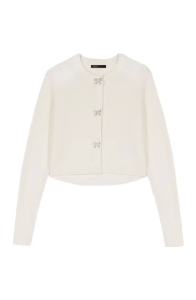 Maje Bow Jewellery Button Cardigan In Neutral