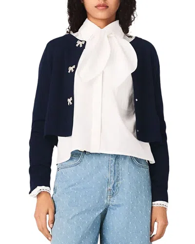 Maje Bow Jewelry Button Wool Cardigan In Black