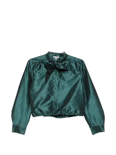 Maje Bow-detail Elasticated-hem Shirt In Green