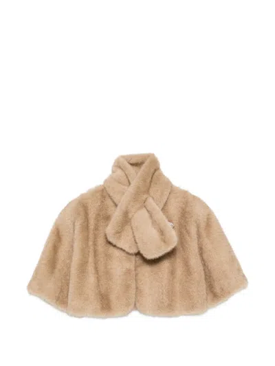 Maje Mantel Aus Faux Fur Mit Schleife In Nude