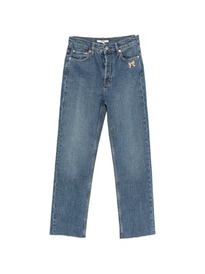 Maje Bow-embellished Straight-leg Jeans In Blue