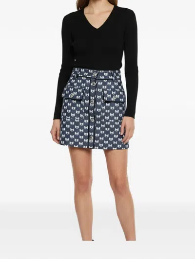 Pre-owned Maje Bow-print Mini Skirt In Blue